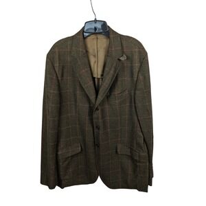 Hackett London Sport Coat Blazer 44R Wool Cashmere Silk Elbow Windowpane Patches